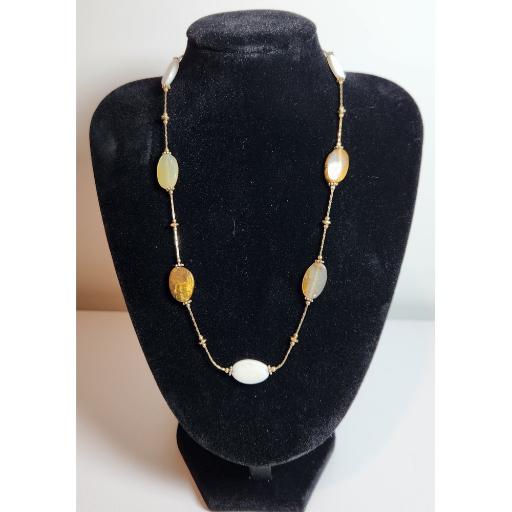 Monet Tiger Eye, MOP & Quartz Ovals‎ on Gold Tone Chain Necklace 7.5"